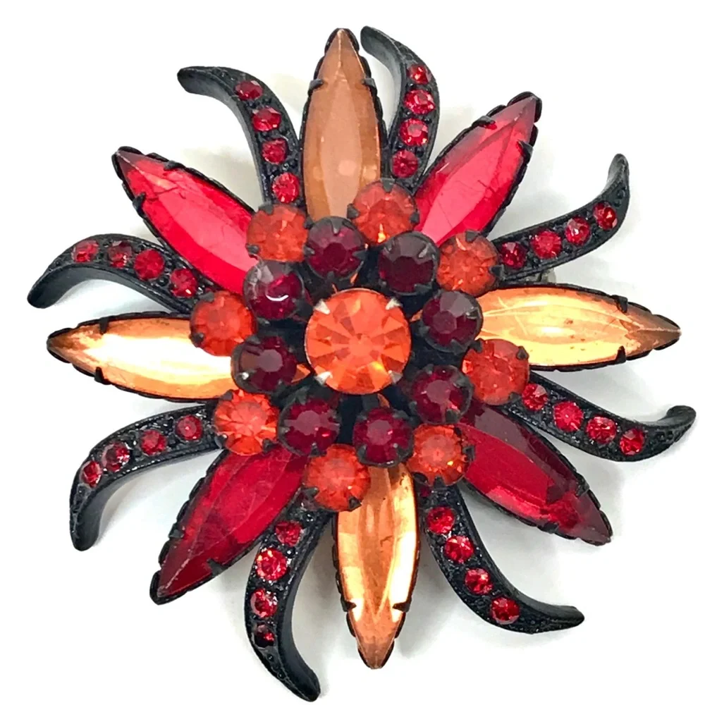 Vintage Large Retro Brooch Sunburst Jewelry Pin